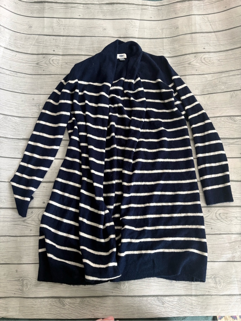 Old Navy Navy and White Striped Open-Front Cardigan